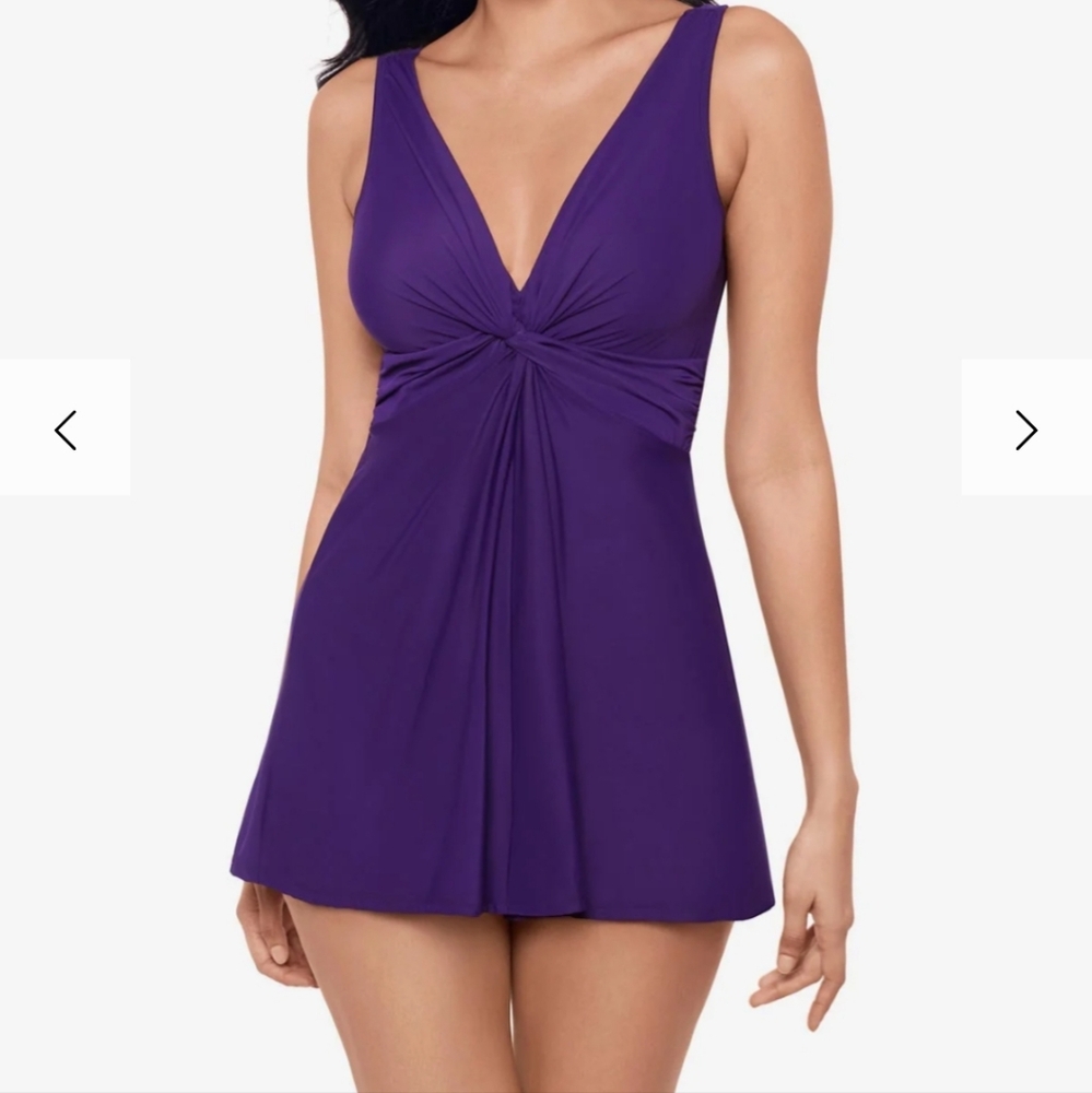 Miraclesuit PURPLE MARAIS Tummy Control One Piece Swimdress Swimsuit 10 mulberry